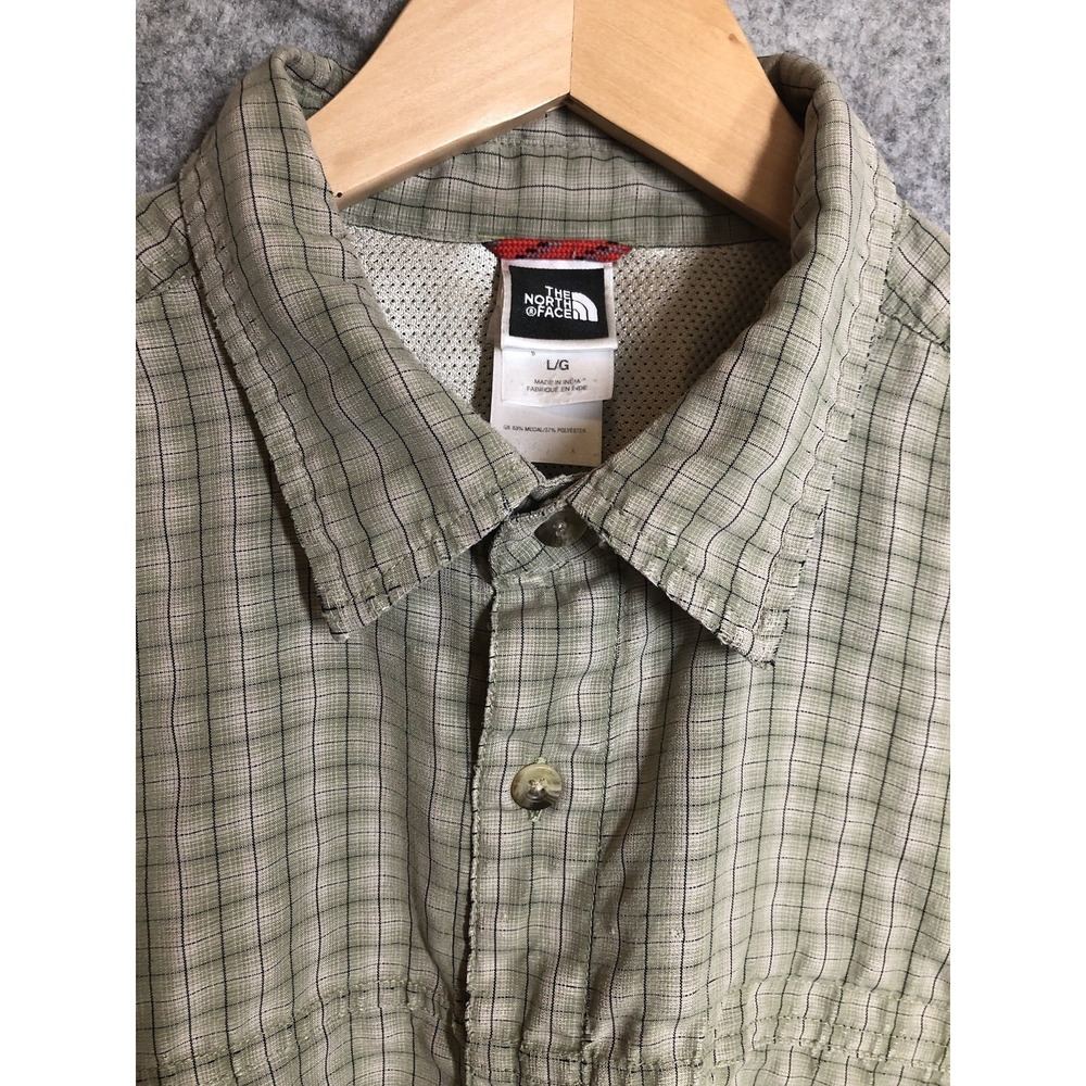 The North Face Shirt Mens Large Tan Check Vent Seersucker Career Casual Classic